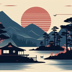 Serene Japanese Beauty: Exploring Tranquil Landscapes and Cultural Harmony in Graphic Art of Japan