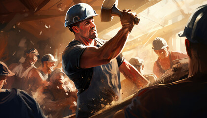 Photo of male worker using hammer