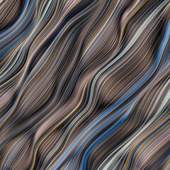 Abstract, fluid, wavy and colorful 3D background lines texture. Modern and contemporary feel. Metallic, iridescent and reflective with shades of blue, black, white, cyan