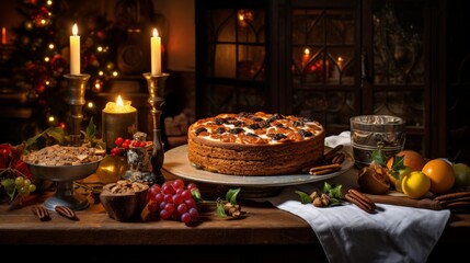 Naklejka premium Portuguese Bolo Rei is a traditional Chrismas cake. Neural network AI generated art