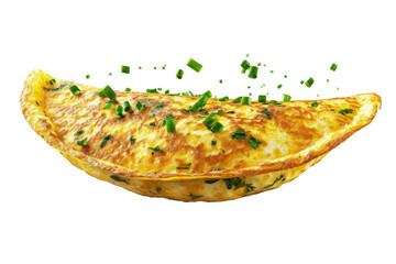 Tasty yellow Omelet or scrambled  egg with pepper and herbs isolated on transparent png background,...