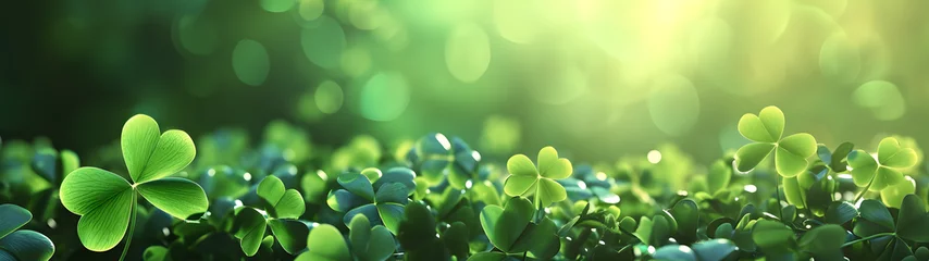 Foto op Canvas happy new year banner with four-leaf clover as a lucky charm on blurred background  © Reiskuchen