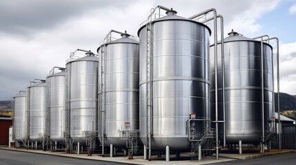 Fototapeta premium The sheer size of these steel tanks is a reminder of the scale of human endeavor.