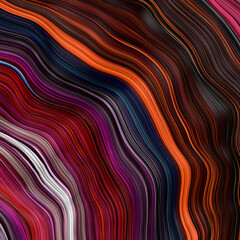 Abstract, fluid, wavy and colorful 3D background lines texture. Modern and contemporary feel. Metallic, iridescent and reflective with shades of orange, red, magenta, black
