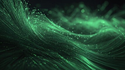 Abstract green particles of optical fiber 3d illustration Generative, AI.