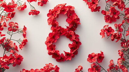 The number 8 consists flowers with space for text on white background
