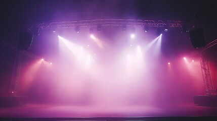 Rock concert stage, backdrop for show with spotlights, steam and smoke. Background for performance.