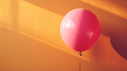 pink balloon flying on an orange background