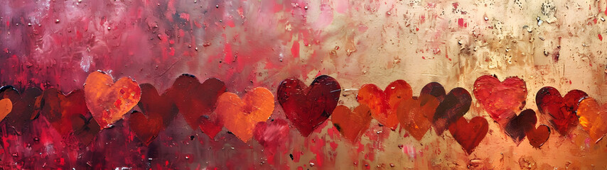 Painting of Many Hearts on a Window, Delicate, Colorful, and Whimsical Artwork