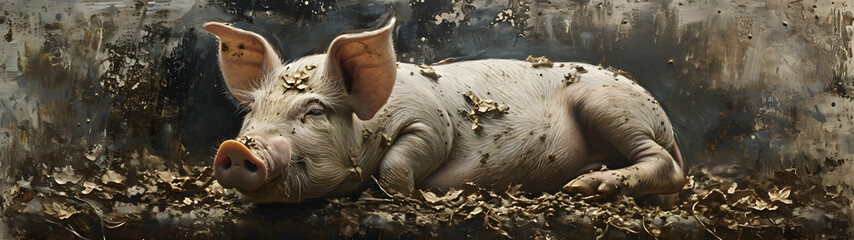 Pig Resting on Dirt Pile in Natural Setting