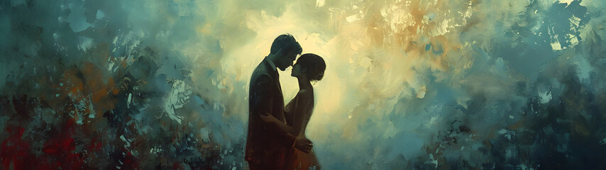 Painting of Man and Woman Embracing in Intimate Embrace - obrazy, fototapety, plakaty