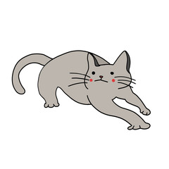 Hand drawn grey cat trying to run pose on a white background