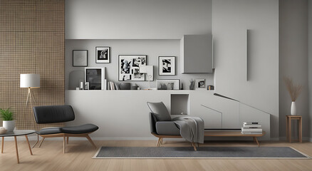 Scandinavian home interior design of modern living room with sofa, pillows coffee table. Generative ai