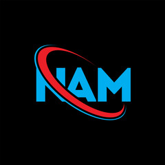 NAM logo. NAM letter. NAM letter logo design. Intitials NAM logo linked with circle and uppercase monogram logo. NAM typography for technology, business and real estate brand.