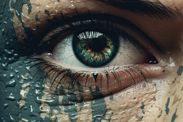 Photo of tears flowing from a crying eye - obrazy, fototapety, plakaty