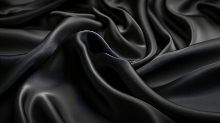 Obraz premium Black wavy satin background. Elegant and luxury fabric texture