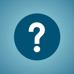 2D Illustration of a White Question Mark Icon Positioned on a Dark Blue Circle, Creating a Minimalist and Engaging Visual Element for Contemporary Design and Clear Communication