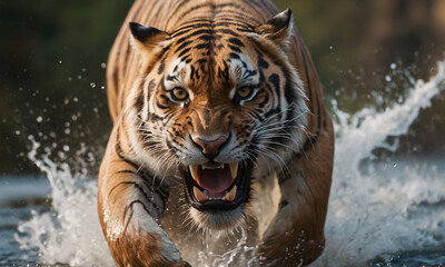 Fototapeta na wymiar Tiger in the water with open mouth