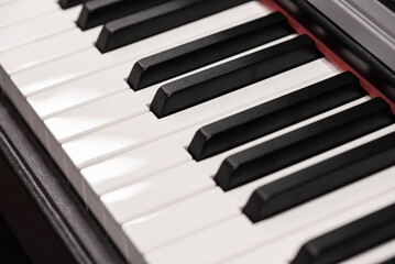 Classic Piano Keys, Traditional Black and White Keyboard Close up with selective focus