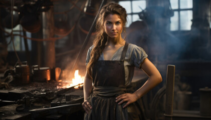 Obraz na płótnie Canvas Photo of working female Blacksmith