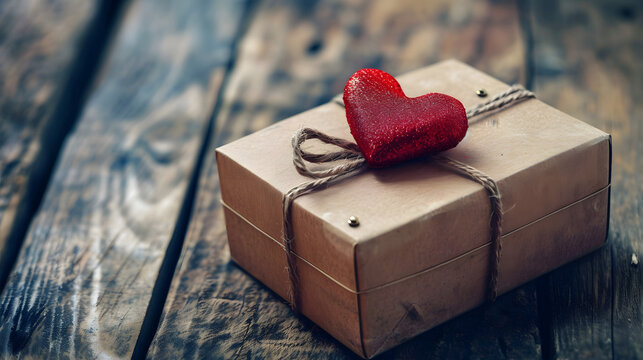 Brown Box With Red Heart - Simple, Heartfelt Gift for Loved Ones