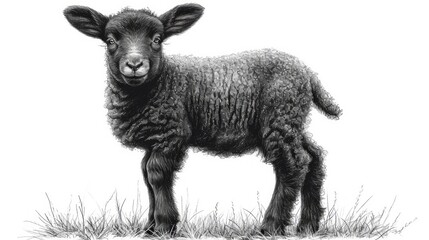 Cute Sheep Drawing: Black and White Silhouette of a Lamb with Tail AI Generated
