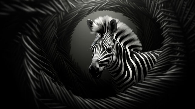 Photo of zebra, black and white minimal abstract style