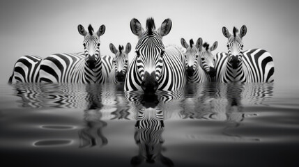 Photo of zebras, black and white minimal abstract style