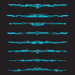 Collection of technology borders. Digital sci-fi divider. Futuristic cyber techno hud border © Ancala