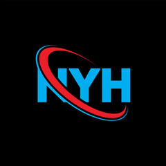 NYH logo. NYH letter. NYH letter logo design. Initials NYH logo linked with circle and uppercase monogram logo. NYH typography for technology, business and real estate brand.