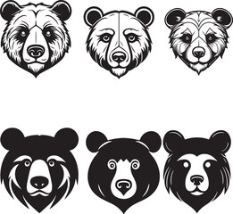 set of bears head illustration vector silhouette
