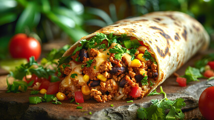 A close-up view of a delicious burrito
