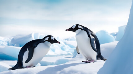 Obraz premium Adelie penguins chatting in Antarctica.