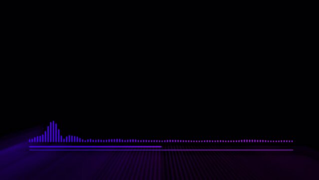 Audio spectrum isolated on alpha channel. Audio waveform with frequency bands in neon purple and blue colors. Visualization of music display. Horizontal lines audio voice music sound spectrum equalize