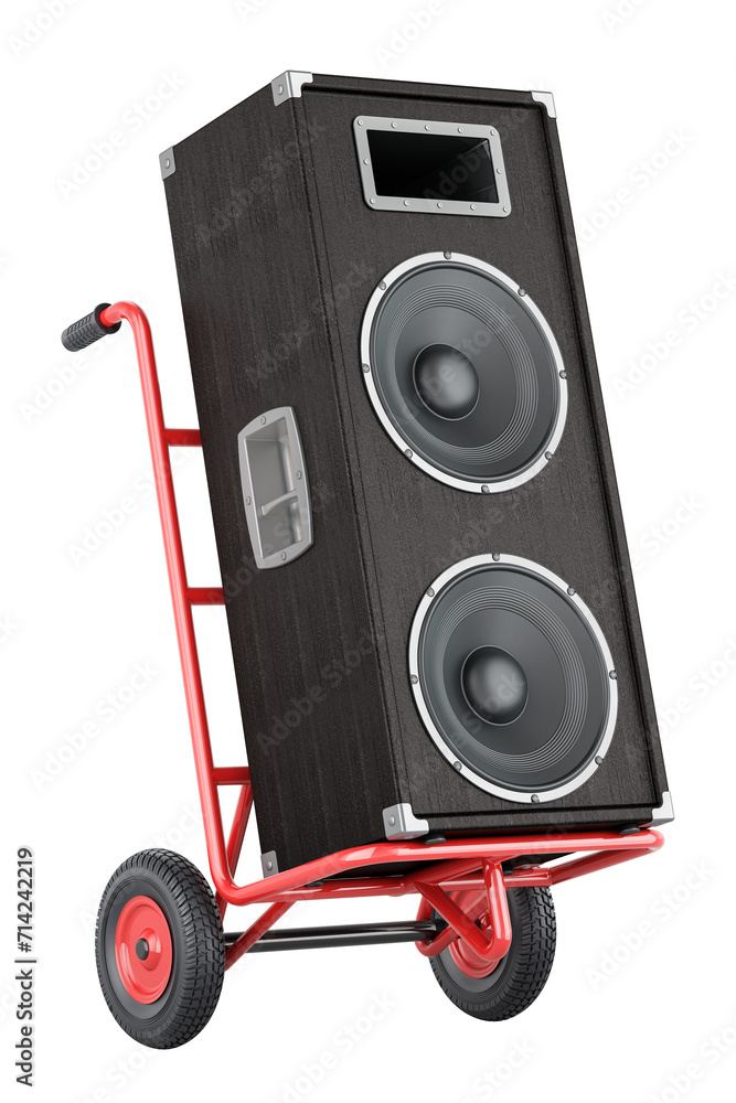 Poster hand truck with speaker, 3d rendering isolated on transparent background