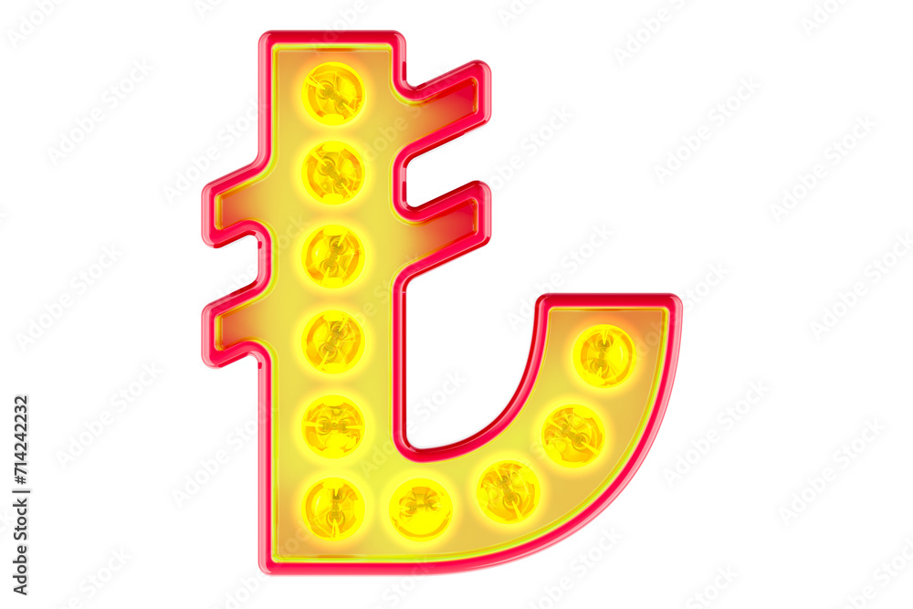 Fototapete light bulb lira sign, glowing retro font. 3d rendering isolated on transparent background