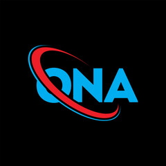 Fototapeta na wymiar ONA logo. ONA letter. ONA letter logo design. Initials ONA logo linked with circle and uppercase monogram logo. ONA typography for technology, business and real estate brand.