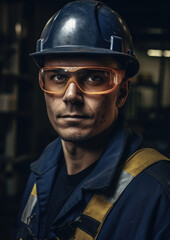 Portrait of worker in safety helmet