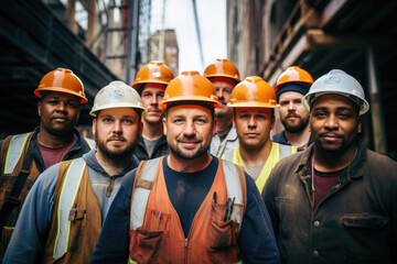 Professional Construction Workers Posing in Front of Build
