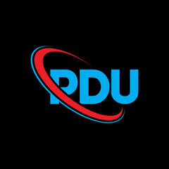 PDU logo. PDU letter. PDU letter logo design. Initials PDU logo linked with circle and uppercase monogram logo. PDU typography for technology, business and real estate brand.