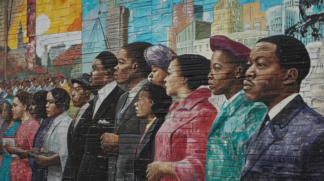 Design a mural that depicts significant moments and individuals in Black History Month