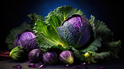 Purple cabbage photo black background