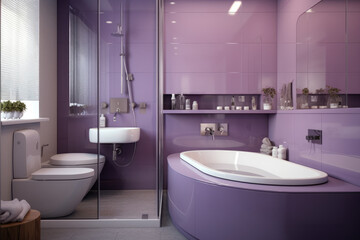 Fototapeta premium Purple color minimal design modern decorated bathroom interior