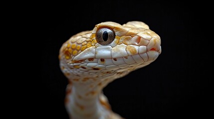 Fototapeta premium Close-up of a snake poses in studio against a clean dark background. AI generated image