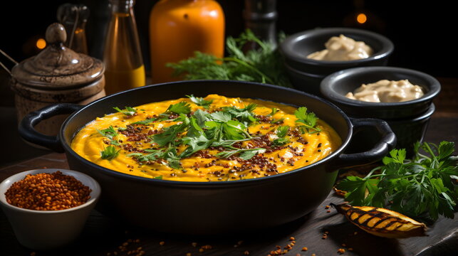 Corn soup with garlic, sweet corn, chili and coriander