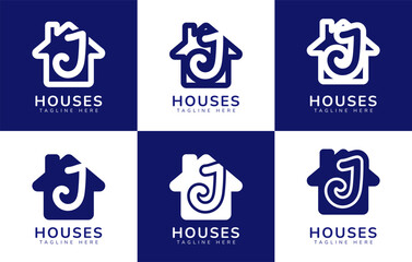 Set of houses home logo with letter J. This logo combines letters and house or home. Perfect for housing business, real estate, mortgage, house rental, house buying and selling.