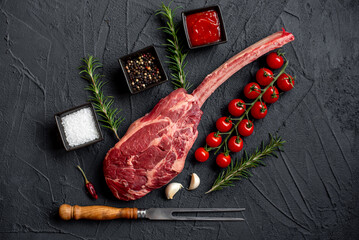 raw Steak 
Tomahawk on stone background 