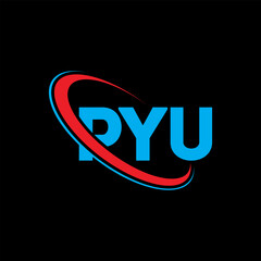 PYU logo. PYU letter. PYU letter logo design. Initials PYU logo linked with circle and uppercase monogram logo. PYU typography for technology, business and real estate brand.