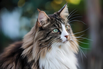 Naklejka na ściany i meble Norwegian Forest Cat - Originated in Norway, known for their thick, fluffy coat and adventurous, independent personalities