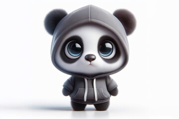 Naklejka premium Little panda with big eyes dressed in a hoodie isolated on a white background. ai generative